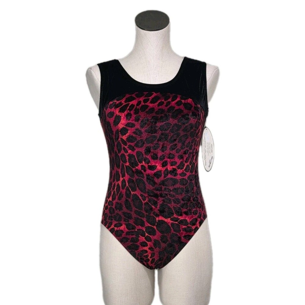 Satara VTG Leopard Print Split Keyhole Velvet Dance Leotard Bodysuit AL Adult L - Picture 4 of 16